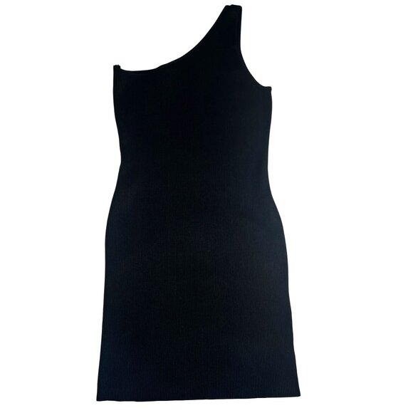 House Of Harlow 1960 Revolve Black Ribbed Knit One Shoulder Mini Dress Medium - Picture 1 of 11